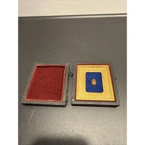 Cameo Of Woman In Leather Case Gold Colored Frame Inside Daguerrotype